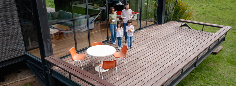 Family enjoying outdoor deck