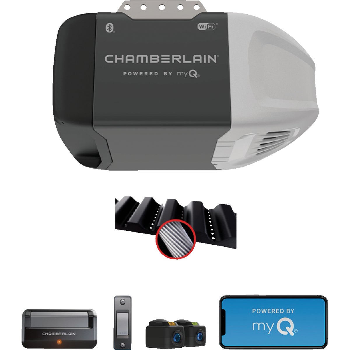 Chamberlain B2202 1 2 HP myQ Smart Belt Drive Garage Door Opener