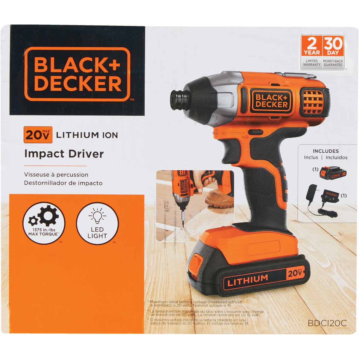 Black Decker 20 Volt MAX Lithium Ion 1 4 In. Hex Cordless Impact