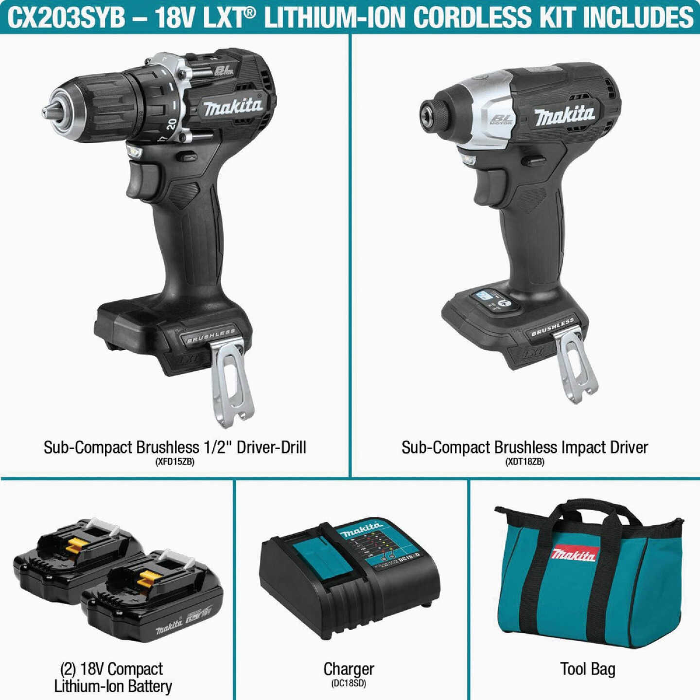 18V LXT Sub-Compact Lithium-Ion Brushless Cordless 2-piece Combo Kit  (Driver-Drill/Impact Driver) 1.5Ah