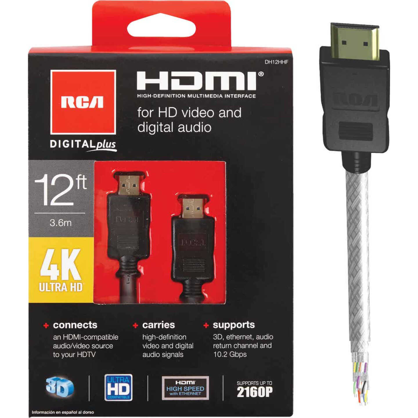 RCA 12ft Digital PLUS HDMI Cable Ultra HD compatible DH12HHE