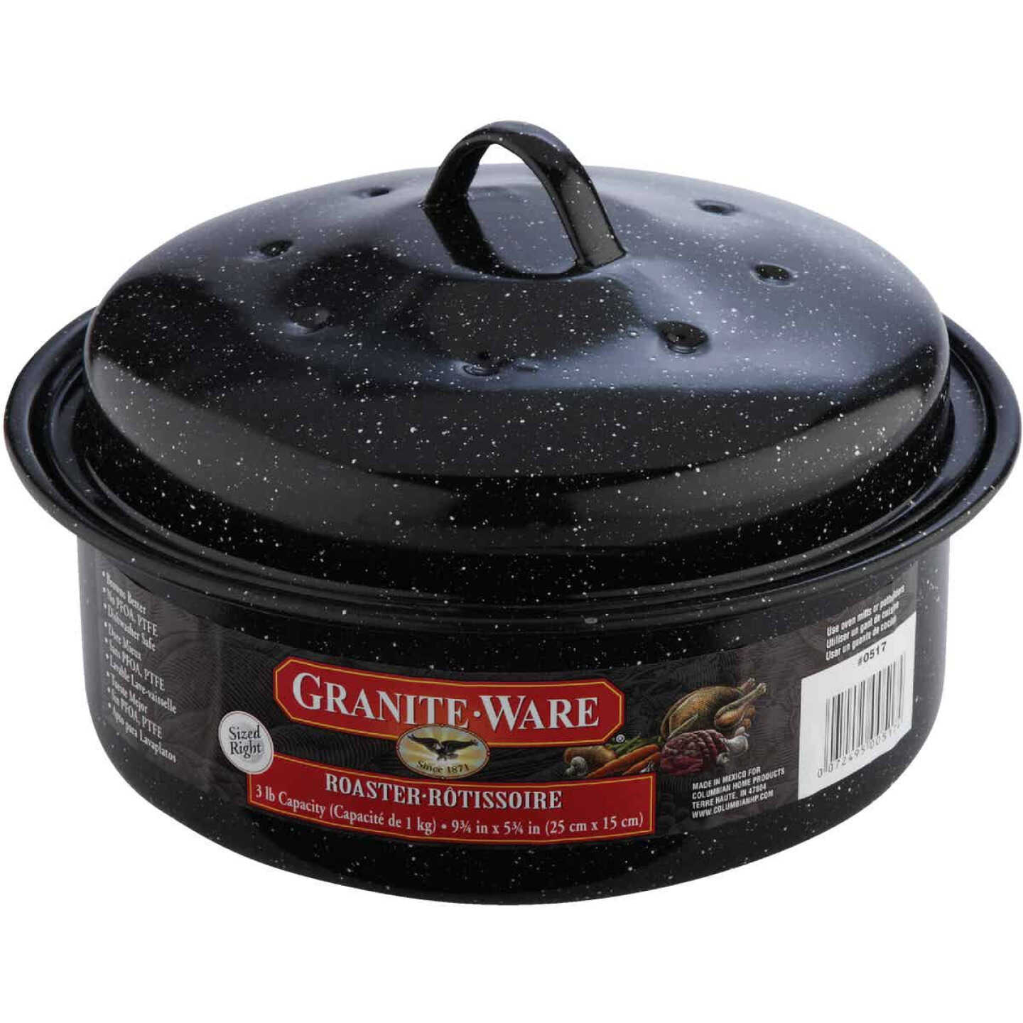 Graniteware 18 Oval Covered Roaster, Black