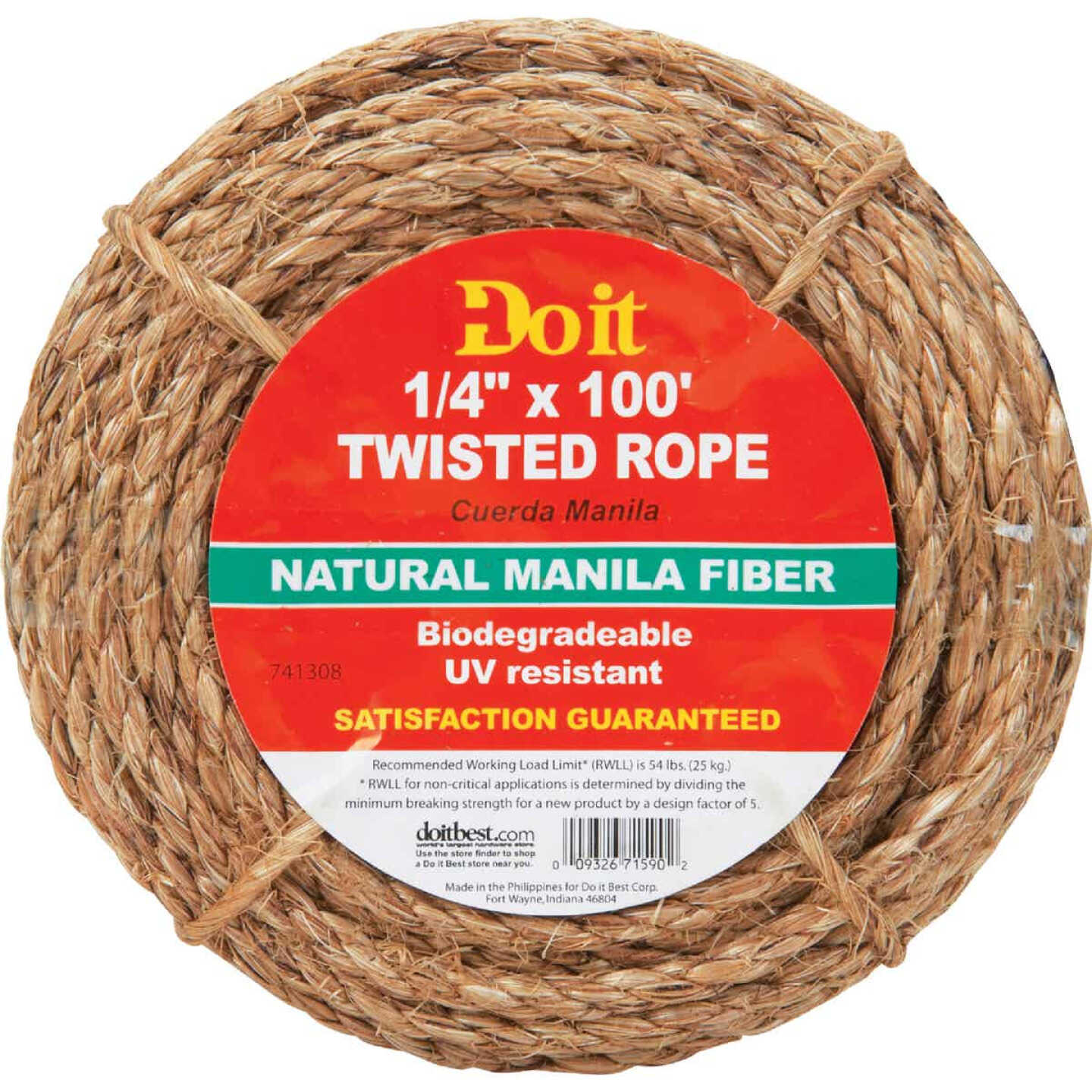 Do it Best 1/4 In. x 100 Ft. Natural Twisted Manila Fiber Packaged
